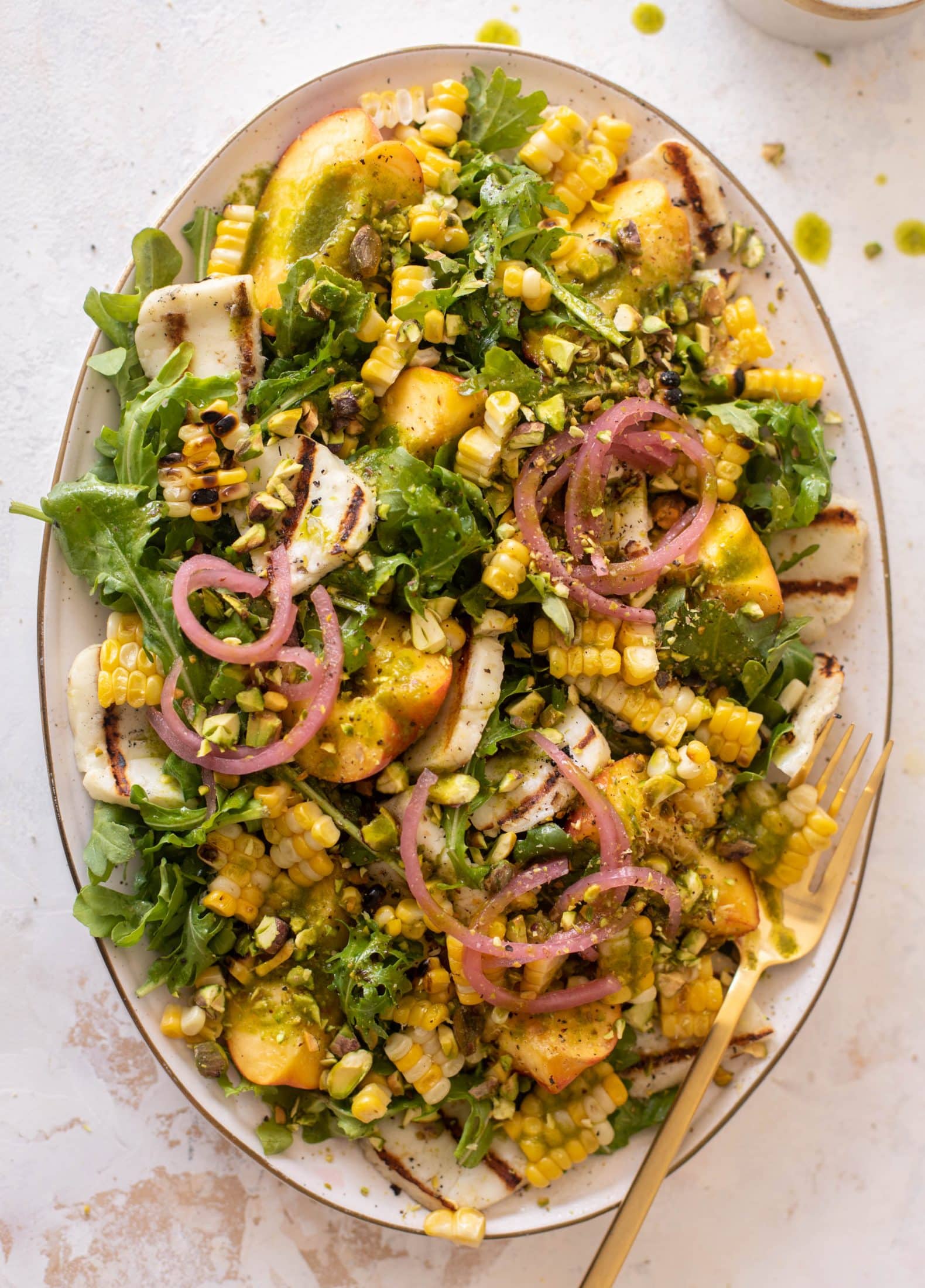 grilled halloumi peach salad