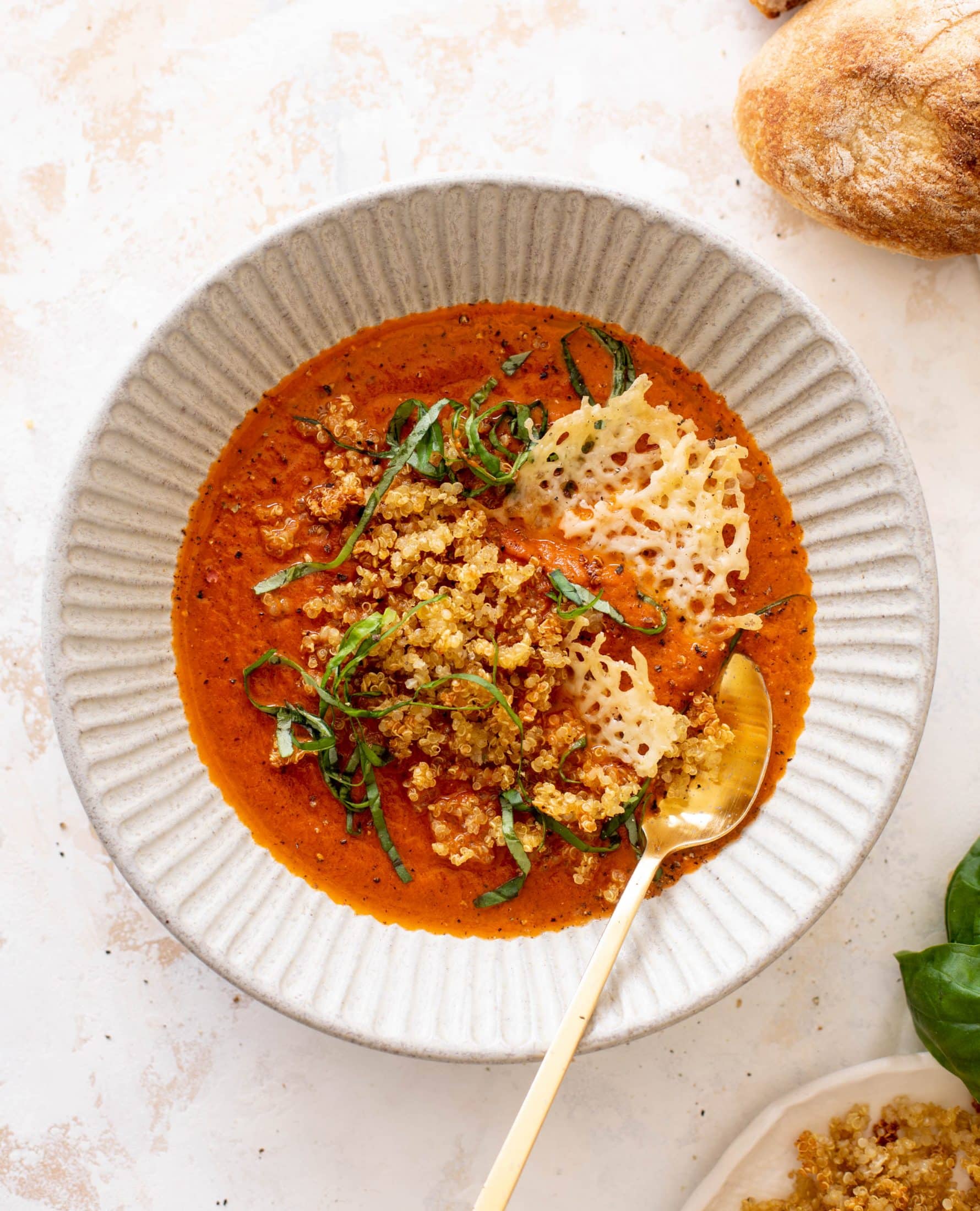 tomato soup with crispy quinoa